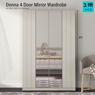 Synergy House Donna 4 Door Wardrobe with mirror Almari Baju Cermin Modern Wardrobe Cabinet Storage (