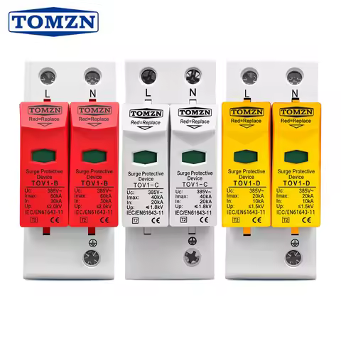 TOMZN AC SPD 2P House Surge Protector Protection Protective Low-voltage Arrester Device 10-20kA 20-4
