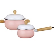 Japanese-Style Set Enamel Milk Pot Wooden Handle Portable Pot Complementary Food Pot Enamel Porcelain Single Handle Smal