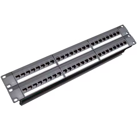 19Inch 1U Cabinet Rack Pass-Through 24 Port CAT6 Patch Panel RJ45 Cable Adapter Keystone Jack Modula