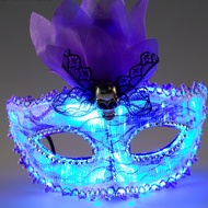 Fiber Optic Fabric Luminous Face Mask Party Mask Supplies LED Feather 7 Colors Night Club Tool