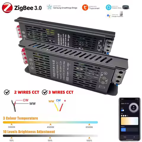 Zigbee 3.0 Tuya CCT Dimmable Power Supply DC24V 200W 300W 2Wire 3Wire COB LED Strip Light Transforme