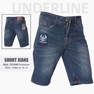 CELANA PENDEK JEANS PRIA UKURAN JUMBO BIG SIZE - CELANA MODEL TERBARU+EMBLEM LOGO BORDIR PREMIUM DIS