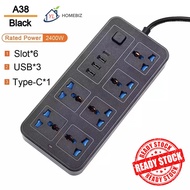 Suis Sambungan 2M Dengan Plug EU/UK/US, 3 USB & Type-C – Power Strip Extension Socket Adapter Fast C