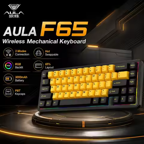 AULA F65 Wireless Mechanical Keyboard Tri Mode Bluetooth 2.4G Wired Hot Swappable RGB Gaming Keyboar