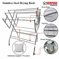 Stainless Steel Clothes Hanger with Shoes Rack Holders / Clothing Drying Bar Foldable / Rak Sidai Baju Sidai Portable