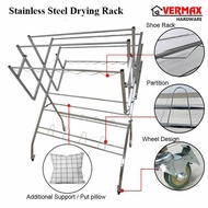 Stainless Steel Clothes Hanger with Shoes Rack Holders / Clothing Drying Bar Foldable / Rak Sidai Ba