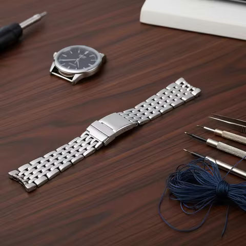 For Breitling new curve end links 7 beads 24mm Polished Silver Solid Stainless Steel Watchband Navit