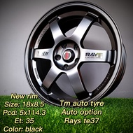Auto Option Rays Te37 New rim 18x8.5 5x114.3 ET35 Black TM Auto Tyre Service Johor Baru
