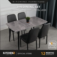 [FREE Shipping & FREE Installation] KitchenZ 1 + 4 Dining Set Porcelain (Ceramic) Table PU Leather C