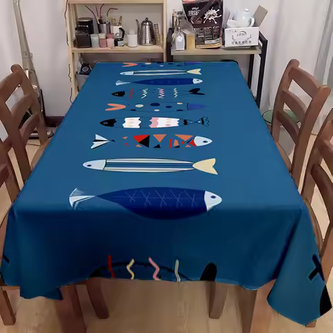 1pc Bohemian Sardine Pattern Tablecloth, Polyester Tablecloth, Rectangular Table Cover, Modern Home 