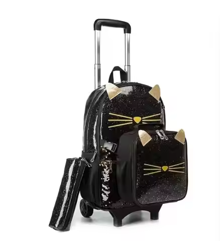 Student School Trolley Bag Set 3 pcs/ set Lunch bag Pen bag Girls School Wheeled Backpack Rolling Lu