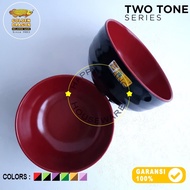 MERAH GOLDEN DRAGON 6.5in Threaded Foot Bowl 17cm Red Black Dinner Bowl