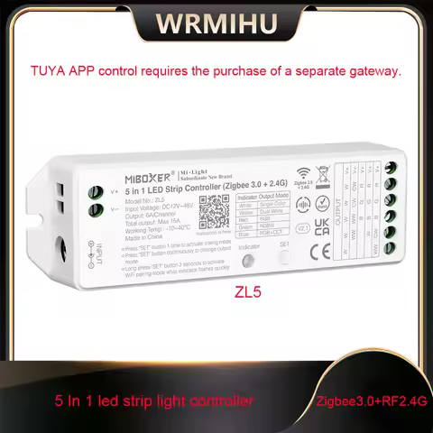 MiBoxer ZL5 DC12-48V 5 in 1 LED Strip Controller Zigbee 3.0 + 2.4G RF Support Music Rhythm 2.4GHZ Re