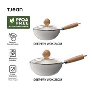 TJean Nonstick Pan Ceramic Wok Non-Stick Coating Cookware Suitable Induction Deep Frying Pan（24cm）