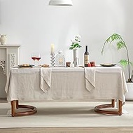 EVERLY Linen Hemstitch Table Cloth, 100% Stonewashed French Linen Table Cloths for 6-Foot Rectangle 