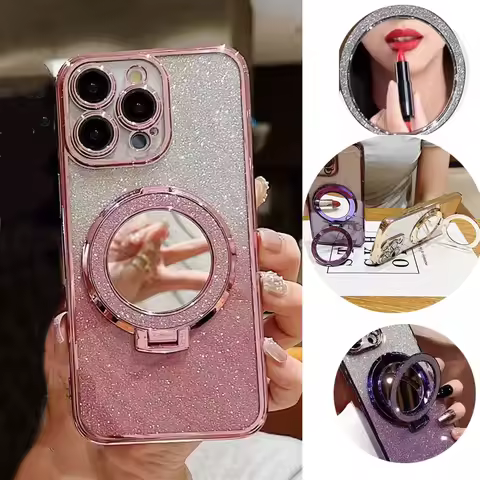 Mirror Stand Glitter Shockproof Case For Realme C2 C7 C15 C17 C20 C21 C21Y C25Y C30 C33 C53 C55 C61 