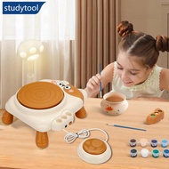 STUDYTOOL USB Electric Pottery Wheel Machine Mini Pottery Making Machine DIY Craft Ceramic Clay Pottery Kit With Pigment Clay Kids Toy L4Y2