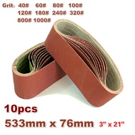 10Pack 533*76mm Sanding Belts 40-1000 Grit Aluminium Oxide Sander Sanding Belts 3"*21" for Polishing Sand Belt Machine