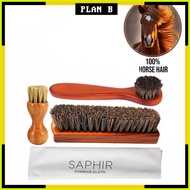 ◎ ✧ ◈ 4Pcs Set Horse Hair Shoe Shine Brush Long Wood Handle Shoe Brush Shoe Cleaning Brush