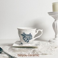 French Retro Rose Embossed Ceramic Cup Saucer Coffee Cup Saucer Afternoon Tea Cup Household Restaura