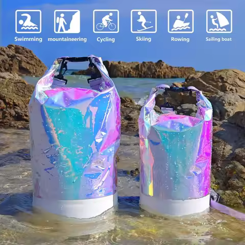 10L/20L Outdoor PVC Laser-Printed Colorful Waterproof Bucket Bag, Beach Storage Waterproof Backpack,