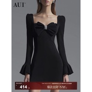 AUI Black Bowknot Dress - 2025 Autumn Hepburn Style