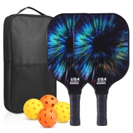 Pickleball Carbon Fiber Surface Pickleball Paddles, USAPA Approved Pickleball Set with 2 Pickleball 