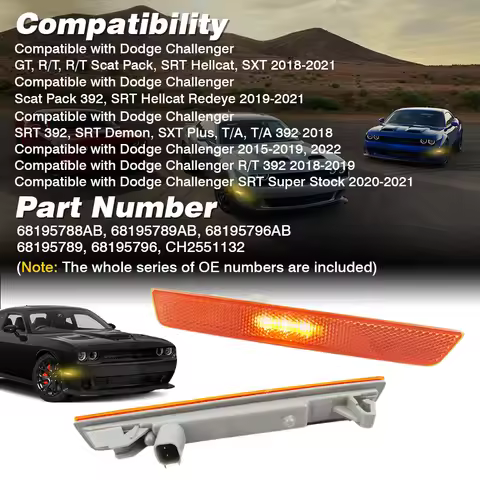 Car Front Bumper Turn Signal Light Marker Lamps Lights For Dodge Challenger 2015 2016 2017 2018 2019