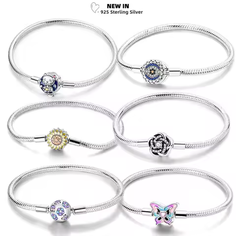 Retro 925 Silver Original Bracelets Star Sunflower Butterfly Luminou Cat Colorful AAA Zircon Snake B