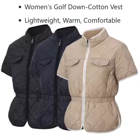 Women’s Golf Down-Cotton Vest Golf Down Vest for Women - Stand Collar Warm Outerwear for Autumn Wint