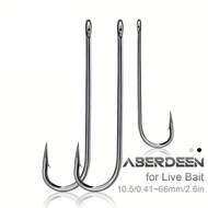 50Packs Freshwater Aberdeen Hooks Long Shank Light Wire Fishing Hook Live Bait Hook High Carbon Stee