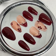 Ciara Nails - Maroon Nude Beads MN02 Press On Nails + Free Glue & Nail Files/ False Nails Party Nail