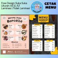 CETAK DAFTAR MENU MAKANAN MINUMAN LAMINATING BISA CUSTOM DAN FREE DESIGN