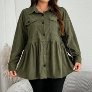Fall Plus Size Button Up Women Shirt Fall Women Textured Fabric Mini Plaid Flannel Doll Style Shirt 