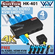 Kvm Switch HDMI 4-port+3-port USB Support 4K+Free 4pcs KVM HDMI GAINTECH HK-401 Cable