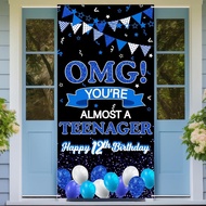 OMG You're Almost a Teenager Door Banner Blue Happy 12th Birthday Party Sign for Boys Twelve Years O