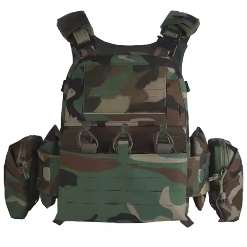 Tactical Ferro Style Plate Carrier V5 FCPC Tiger Camo Vest with Side Pockets, Triple Mag Pouch, Roll