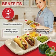 CRAFTMX 50pcs Disposable Taco Plates, 4 Compartment Leakproof Taco Plates with Dividers,  Sturdy Tac