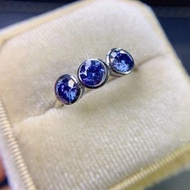 藍色莫桑石戒指，藍色莫桑石半永恆戒指，莫桑石銀戒指