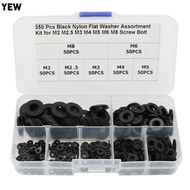 YEW 350pcs Nylon Flat Washer Home Improvement Gasket Black M2 M2.5 M3 M4 M5 M6 M8