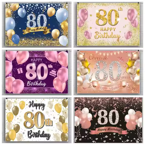 Rose Gold 80s Themed Banner Photography Background Cloth, Pink 80th Birthday Happy Party Decoration