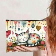 1 Double-Sided Cosmetic Bag With A Funny Cat Pattern, Double-Layer Travel Toiletry Bag With Zippered