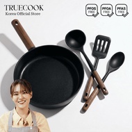 Korean Premium Black Induction Frying Wok Pan + US Walnut Silicone Utensils 3pcs Set | 24/28cm | PFO