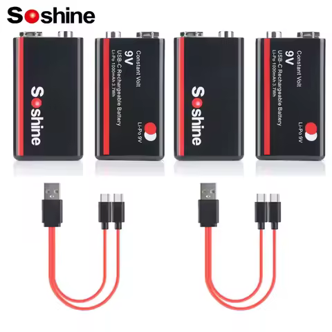 Soshine Original 9V 1000mAh USB Lithium Batteries 9V 6F22 Li-po Battery Constant Voltage 9V Output L