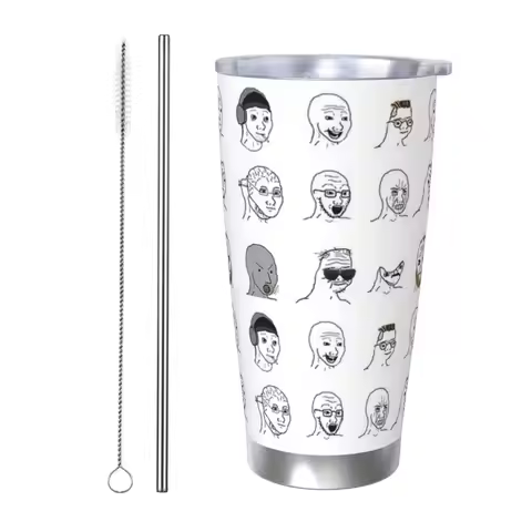 Wojak Meme Insulated Tumbler with Straws Lid Funny Soyjak Vacuum Coffee Mugs Outdoor Portable Car Bo