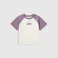 เสื้อยืดแขนสั้นผ้าฝ้ายแท้ Gap สำหรับเด็กชายและเด็กหญิง ฤดูใบไม้ผลิ 2025 ทรงเข้ารูป สีบล็อก คอกลม เสื