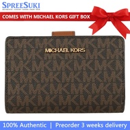 Michael Kors Wallet In Gift Box Medium Wallet Jet Set Travel Bifold Zip Coin Brown # 35F8GTVF2B