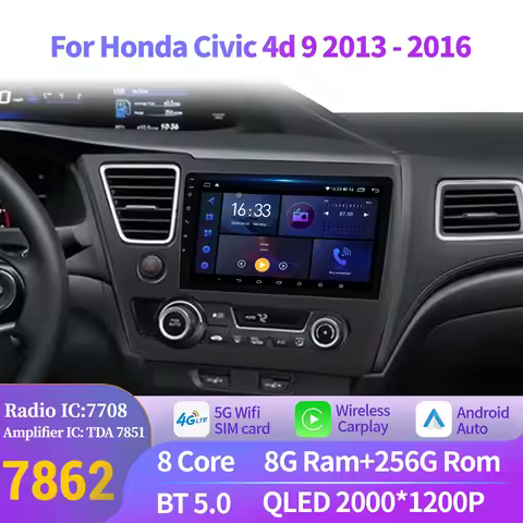Android 14 For Honda Civic 4d 9 2013-2016 Car Radio Multimedia Navigation Universal Wireless Carplay