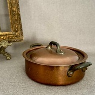40082-迷人法國古董紅銅鍋含蓋黃銅手柄